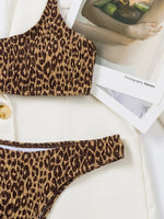 Sexy Wrinkled Bandeau Leopard Print Bikinis Sets Two Pieces Thong Swimsuits Beachwear Bathing Suit Swimwear Biquini