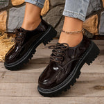 Women Lace‑Up Platform Oxford Shoes Chunky Lug Sole Round Toe Glossy Matte Retro Preppy JK School Casual Dress Shoes