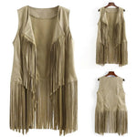 Open Front Tassel Cardigan Women's Fringe Vest Retro Sleeveless Jacket Cowgirl Western Outfits Outerwear