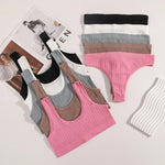 Women Knit Seamless Bra And Panties Set Tank Style Bralette Without Padding Low Rise Thong U-Neck Wide Strap Lingerie Set M-L