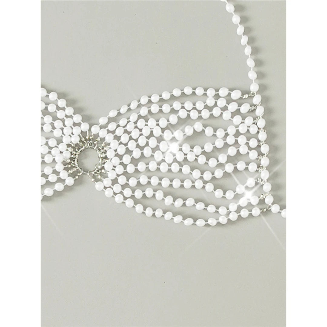 Luxury Pearls Halter Hollow Out See Through Bikini Top Female Swimsuit Women Swimwear Bather Bathing Suit Swim Beach Top V5409