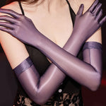 Ultrathin Sunscreen Driving Gloves Sexy Lace Oil Shiny Gloves for Women See Through Elastic Gloves Luxury Candy Color