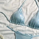 Shiny Blue Bikinis Sets 2026 Women Sexy Bandage Cross Push Up Bra Back Bow Triangle Swimsuit Beach Bathing Suit Micro Swimwear