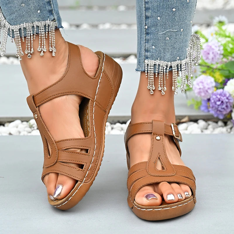 2025 Summer Women Wedge Sandals Lightweight Ankle Buckle Platform Gladiator Sandals Woman Peep Toe Non Slip Beach Sandles 36-43