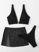 3 Pieces U-ring High Cut Bikini Swimsuit & Split Thigh Beach Skirt Swimwear Women 2026 Bathers Bathing Swimming Suit Female