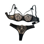 2-Piece Women's Black Comfortable Lightweight Bow Semi Transparent Lingerie Set ZA824057