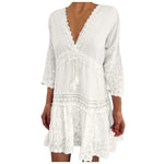 Dresses For Formal Occasions Womens Fashion V Neck Lace Jacquard Seven Quarter Sleeve Bohemian Floral Dress Sexy Beach Sundress