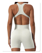 Seamless Yoga Jumpsuit Sleeveless Shorts One Piece Yoga Suit Sexy Cutout Backless Top Women Playsuit Gym Summer Workout Clothes
