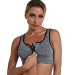 Solid Color Sports Bra Gathered Without Steel Ring Running Vest Fitness Front Zipper Tops Sexy Shockproof Women's Underwear