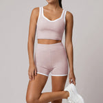 Summer Color Contrast Yoga Suit Women Shock-absorbing Sports Bra High Waist Hip Lifting Shorts Training Running Fitness Outfits