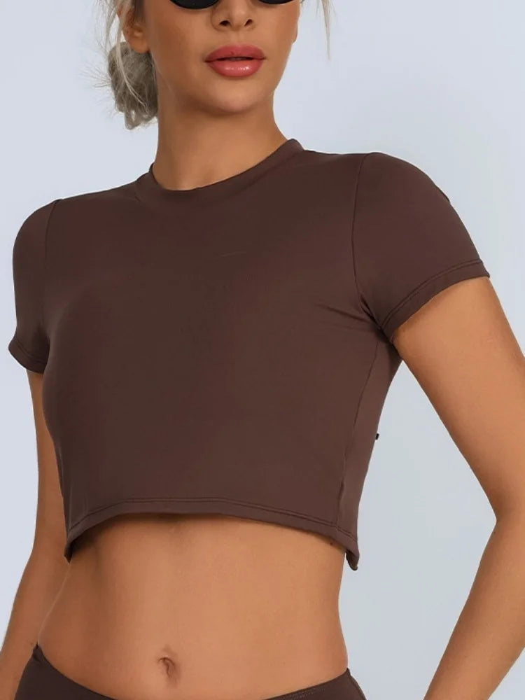 Yoga Short Sleeved T-shirt Women Hollow Back Bandage Tie Cross Sports Tank Top with Chest Gym Running Active Wear Fitness Shirts