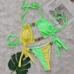 Leopard Diamond Bikini 2026 Women Hollow out Swimsuit Female Swimwear Two Pieces Bikini Set Halter Bather Bathing Suit Swim Lady