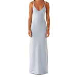 Women Sleeveless Summer Solid Color Twisted Straps Dresses V-Neck Backless Party Club Vacation Beach Long Dresses