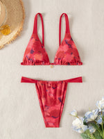 Blue Floral Print 2 Piece Micro Bikini Set for Women 2025 New Push Up Bra Thong Swimsuit Beach Bathing Suit Holiday Swimwear