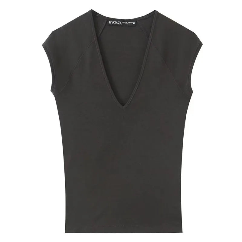 Women's Casual Slim Fit Sleeveless V-Neck T-Shirt ZXZ0