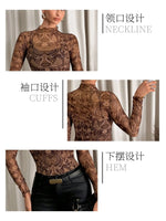 European and American style sexy leopard print mesh earrings tights T-shirt tops women's inner tops