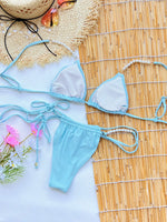 2025 Sexy Light Blue Bikini Top and Bottoms with White Beads Perfect for Summer Beachwear Pool Parties Special Occasions