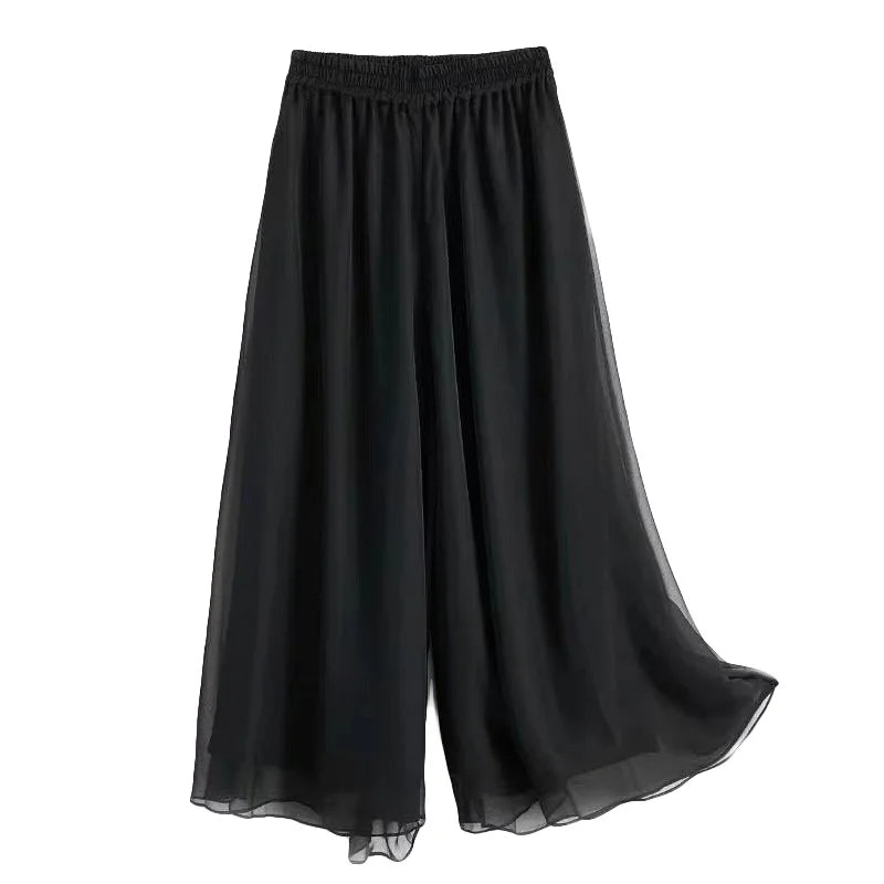 Summer Chiffon Wide Leg Pants for Women Yoga Pants Classica Dancer Trousers Two Layer Dance Practice Clothes Loose Dancing Pants