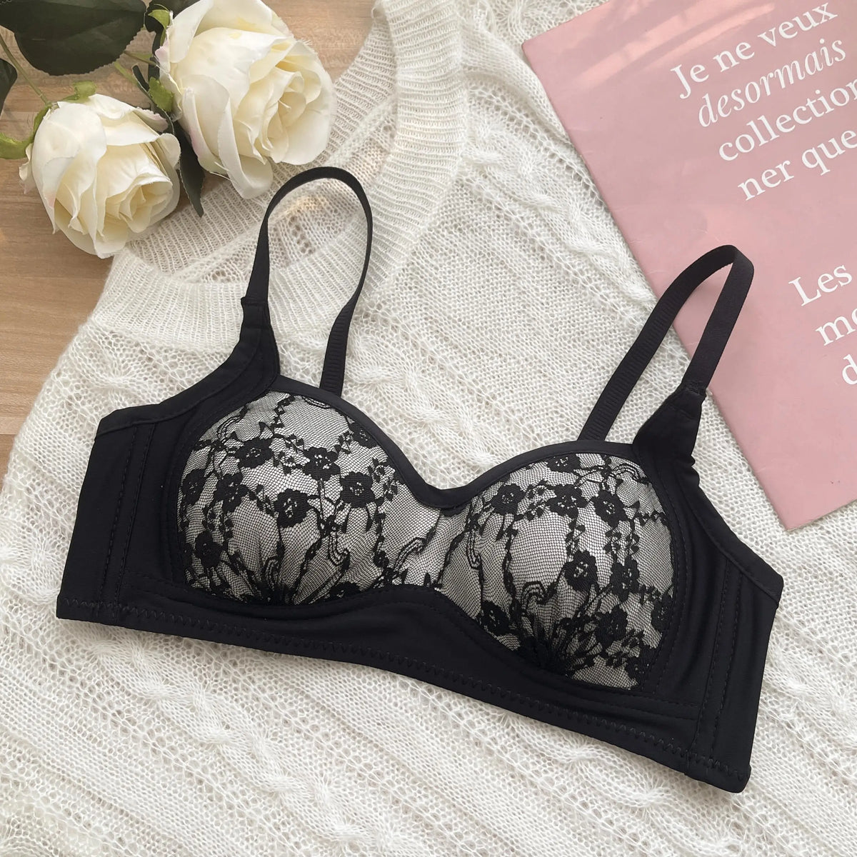 Sexy Push Up Lace Bralette Small Bust Wirefree Comfort Summer Ultra Thin Adjustable Straps Anti-Sagging Lingerie Set S-XL Bra