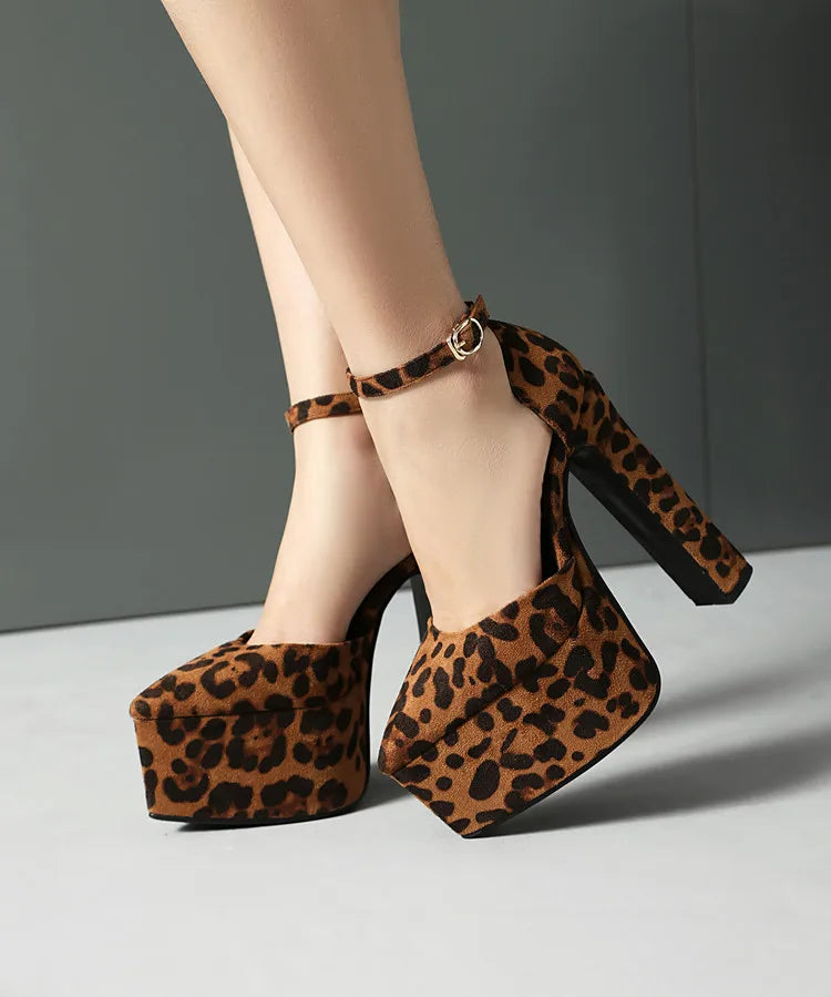 NASBAVI High Heeled Women's Sandals Buckle Pointed Toe Leopard Platform Shoes Woman Spring Design Sexy Elegant Gladiator Sandals