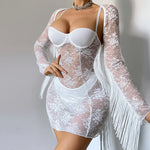 Toucheart Erotic Dress Elegant Palace-style Fringed Cardigan Spliced with See-through Intimate Lace Purelust Hip-hugging Dress