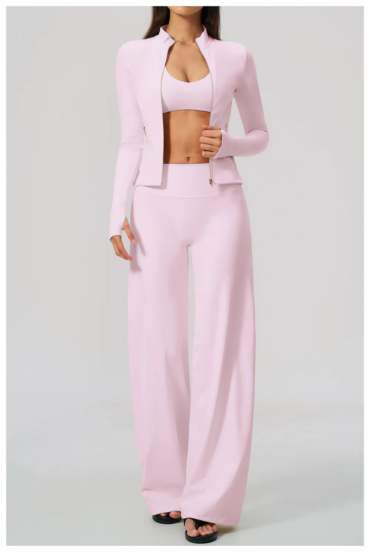 3 PCS Yoga Sets Women Long Sleeve Zipper Slim Jacket+sports Bra+high Waist Flare Pants Fitness Suits Gym Exercise Athletic Wear