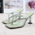 2025 Summer Flip Flops Crystal Slides Women 8cm High Heels Mules Crystal Glitter Block Low Heels Slippers Glitter Platform Shoes