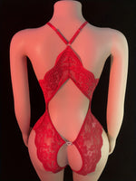 Sexy Lace Bodysuit Women Deep V Halter Teddy Lingerie Open Back Backless One Piece Sleepwear Transparent Floral Mesh Nightwear