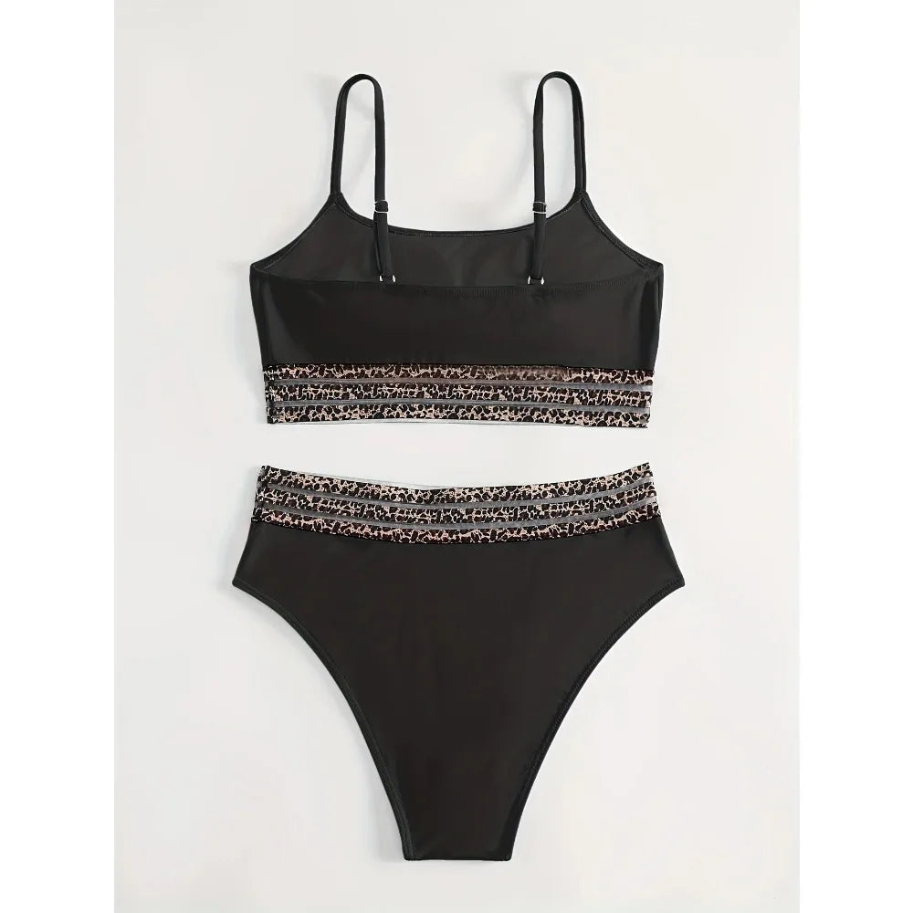 New Sexy Black High Waisted Bikinis Two Pieces Swimsuit Women Swimwear Mesh Beach Wear Sporty Padded Bathing Suits Pool Summer