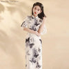 Elegant Butterfly Print Velour Qipao Dress with Mesh Sleeves Chinese Style Chesongams for Ladies Autumn Winter Banquet Vestidos