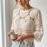 Half Sleeve Hollow Out Solid Crochet Knitted Tunic Beach Cover Up Cover-ups Beach Dress Beach Wear Beachwear Female Women V8401