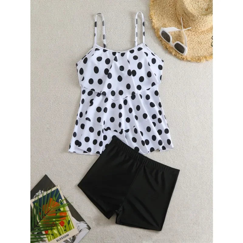Sexy High Waist Shorts Ruffle Women Swimsuit Two Piece Swimwear Female Tankini Set Polka Dot Bathing Suits Brazilian Biquini