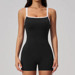 Tight Fitting One-piece Yoga Suit Women Color Bloack Square Collar Hollow Out Backless Butt-Lifting Gym Sports Short Jumpsuit