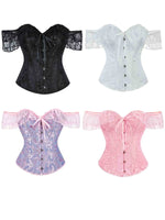 Corset's new retro lace fishbone body-shaping shirt with shoulder straps and bubble sleeves gathered to hold the sternum.
