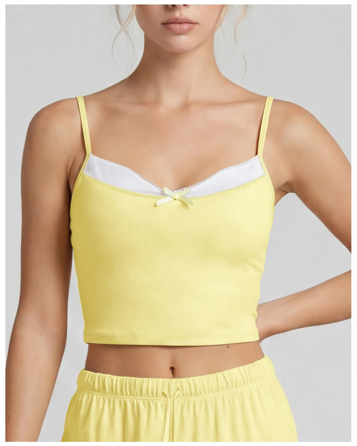 Color-block Fake Two-piece Yoga T Shirts Women Thin Straps Bow Padded Slim Sports Camisole Gym Running Training Fitness Tank Top