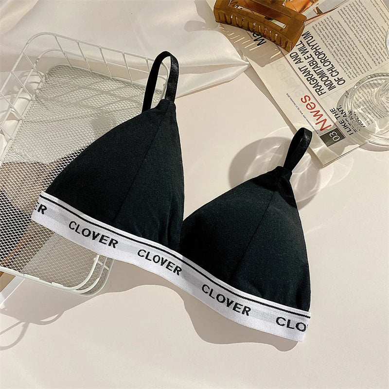 Women Cotton Bra Non-wire Bralette with Pad Wireless Letter Print Bras for Women Sexy Deep V Triangle Cup Underwear