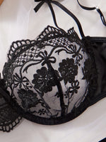 Lady Floral Embroidery Lingerie Set Women Sheer Bra and Brief Underwear Set Satin Sexy Intimates Underwear