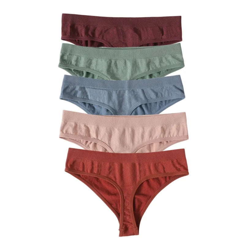 5Pcs/SetWomen Panties Low Rise G-String Thongs Seamless Underwear Female Underpants Sexy Lingerie Solid Color Bottom M-XL