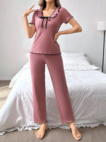 2026 New Women's Sleepwear Home Clothes Summer Loose Short Sleeved Pants Soft and Comfortable Casual Wide Leg Pants Hot Selling