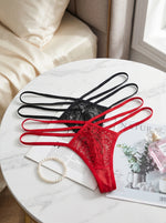 New 2 pcs Ladies' New Lace Sexy Black And Red Hollow cross Sexy Set Thong Underwear Sexy thong C878