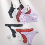 Women Ribbed Bra And Panties Set Seamless Bra Low Rise Thongs Sexy Lingerie Set Comfort Wire Free Tops Female Underwear