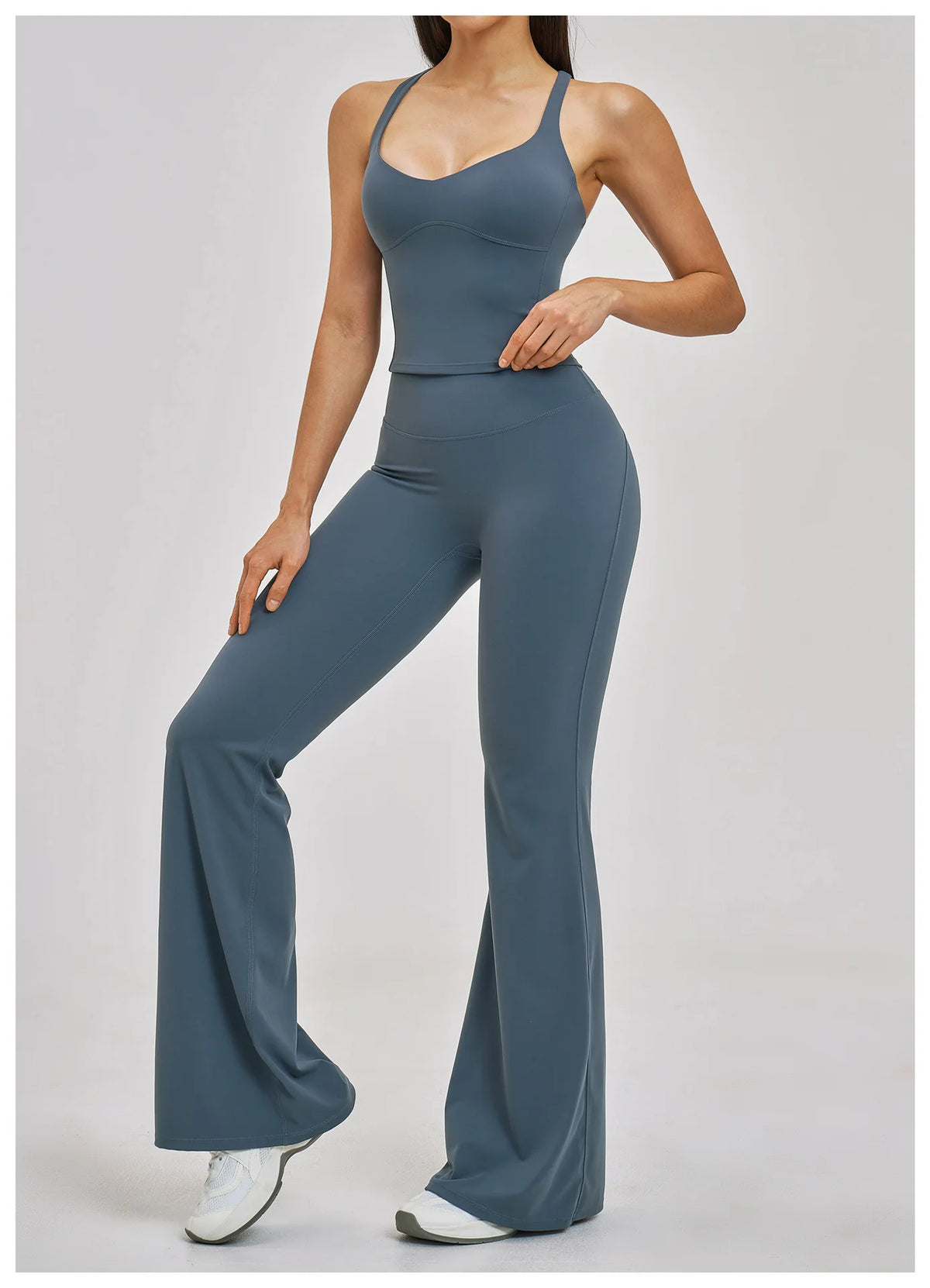 Summer Yoga Set Women Back Cross Shock-absorbing Slim Sports Tank Top Exercise Sets Outwear Running Flare Leggings Fitness Suits
