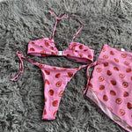 New With Sarong Printed Halter Bikini Female Swimsuit Women Swimwear Three-Pieces Bikini Set Bather Bathing Suit Swim Lady V4156