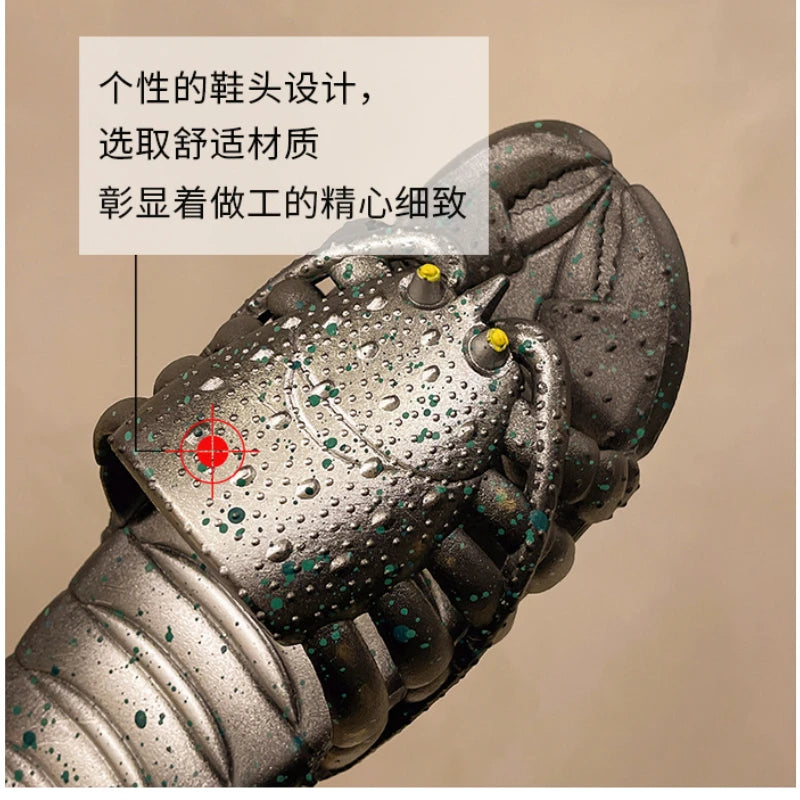 2025 New Metal Color Funny Lobster Slippers For Women Men Summer Shoes Anti-slip Cute Cartoon Couples Indoor Beach Slides