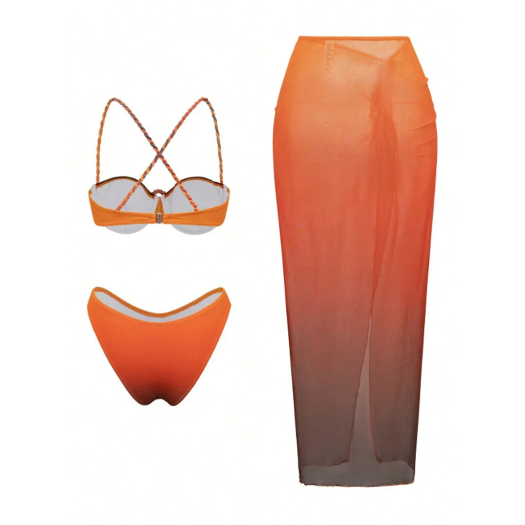 S - XL 3PCS With Skirt Underwired Bikini Female Swimsuit Women Swimwear Three-pieces Bikini set Bather Bathing Suit Swim V8080