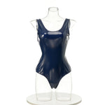 Japanese Anime School Swimsuit Women Sukumizu PU Leather One-Piece Bodysuit Jumpsuit Swimwear Lolita Style Bathing Suit