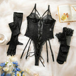 Sexy One Piece Bodysuit Lace Hollow Out Jumpsuit Women Erotic Lingerie Men's Beach Shorts