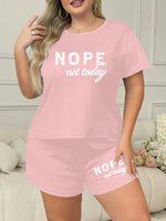 Letters Print Pajama Set Short Sleeve Tee And Elastic Shorts Plus Size Fit Women's Casual Attire Sports Wear Loungewear Homewear
