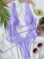 Sexy Red Swimsuit Micro String Bikini Hollow Out Backless Monokini Women One-Piece Vacation Swimwears Bikinis Beach Bathing Suit