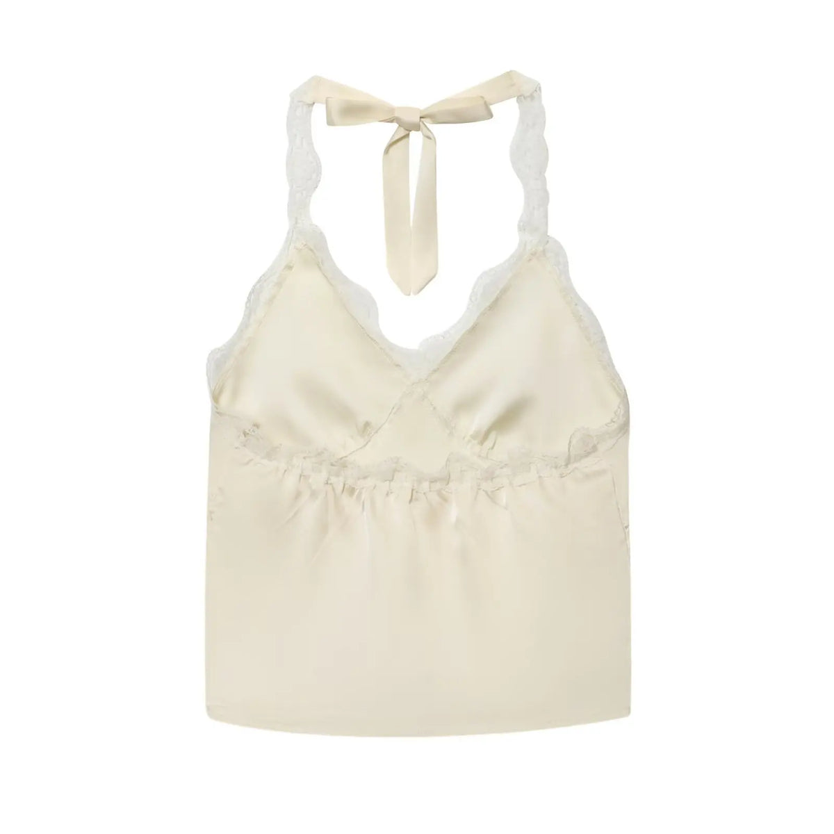 Women's Fashionable Casual Lace Halter V-Neck Double-Sided Satin Short Backless Solid Color Camisole For Woman Lace Trimmed 8BZO